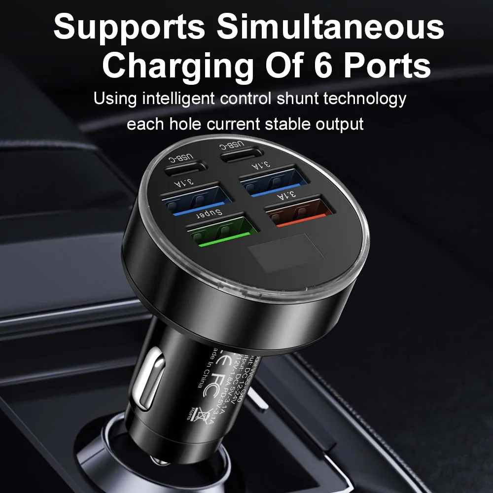 100W 6/8 Ports Car Charger Fast Charging PD QC3.0 USB C Car Phone Charger Type C Adapter in Car For iPhone Samsung Huawei Xiaomi