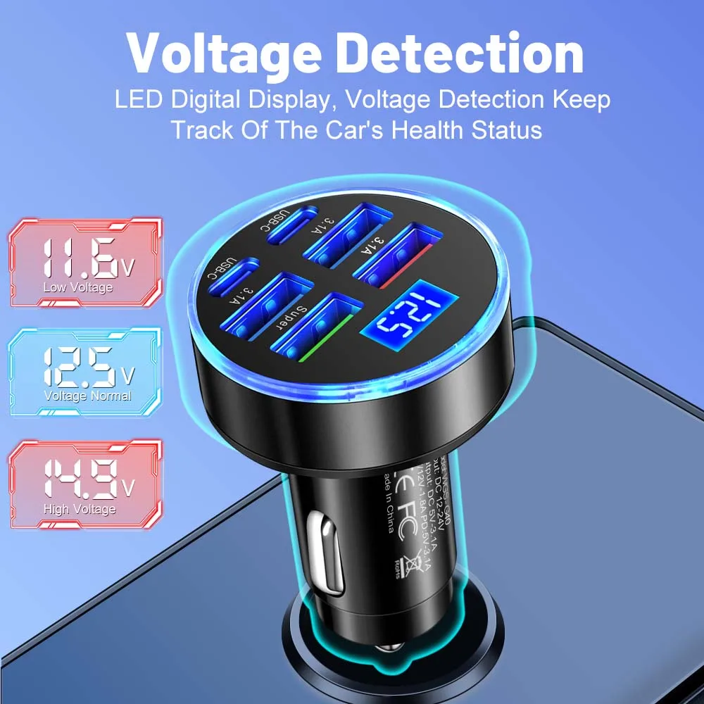 100W 6/8 Ports Car Charger Fast Charging PD QC3.0 USB C Car Phone Charger Type C Adapter in Car For iPhone Samsung Huawei Xiaomi