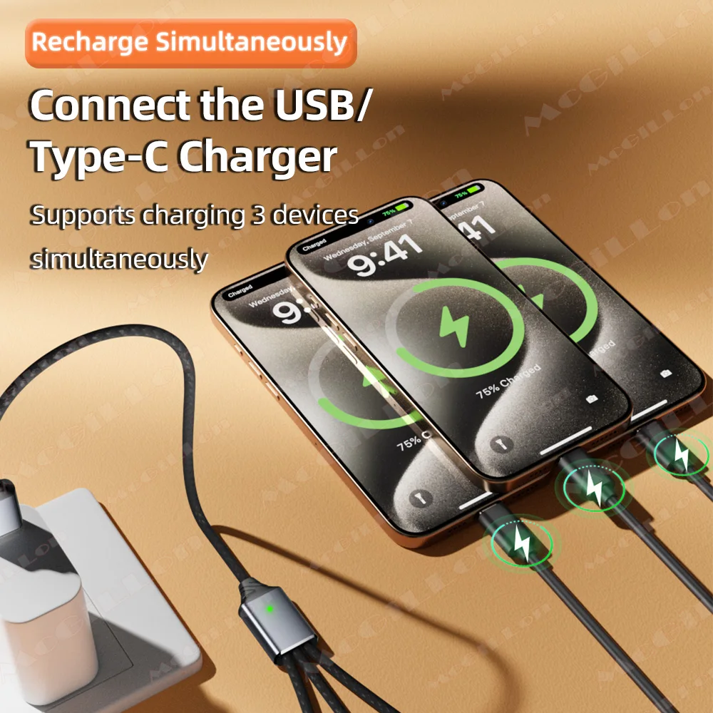 3 in 1 USB A Type C Splitter Cable USB 2.0 Hub OTG Converter Adapter with Charging Data Transfer for Smartphone Laptop Tablet