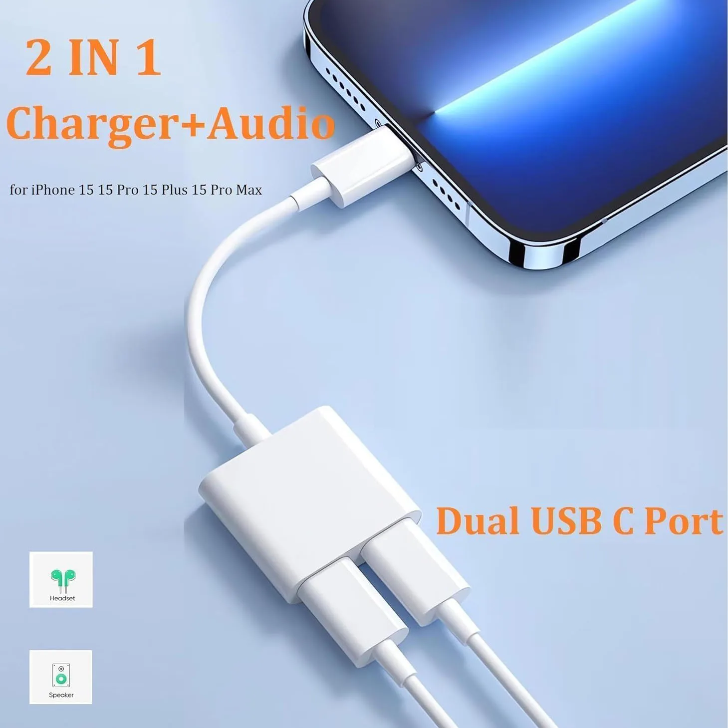 2 in 1 USB C to 3.5mm Audio Adapter Charging Splitter, Type C Aux Headphone Jack Dongle for iPhone 16 15 Pro Max Samsung S22 S21