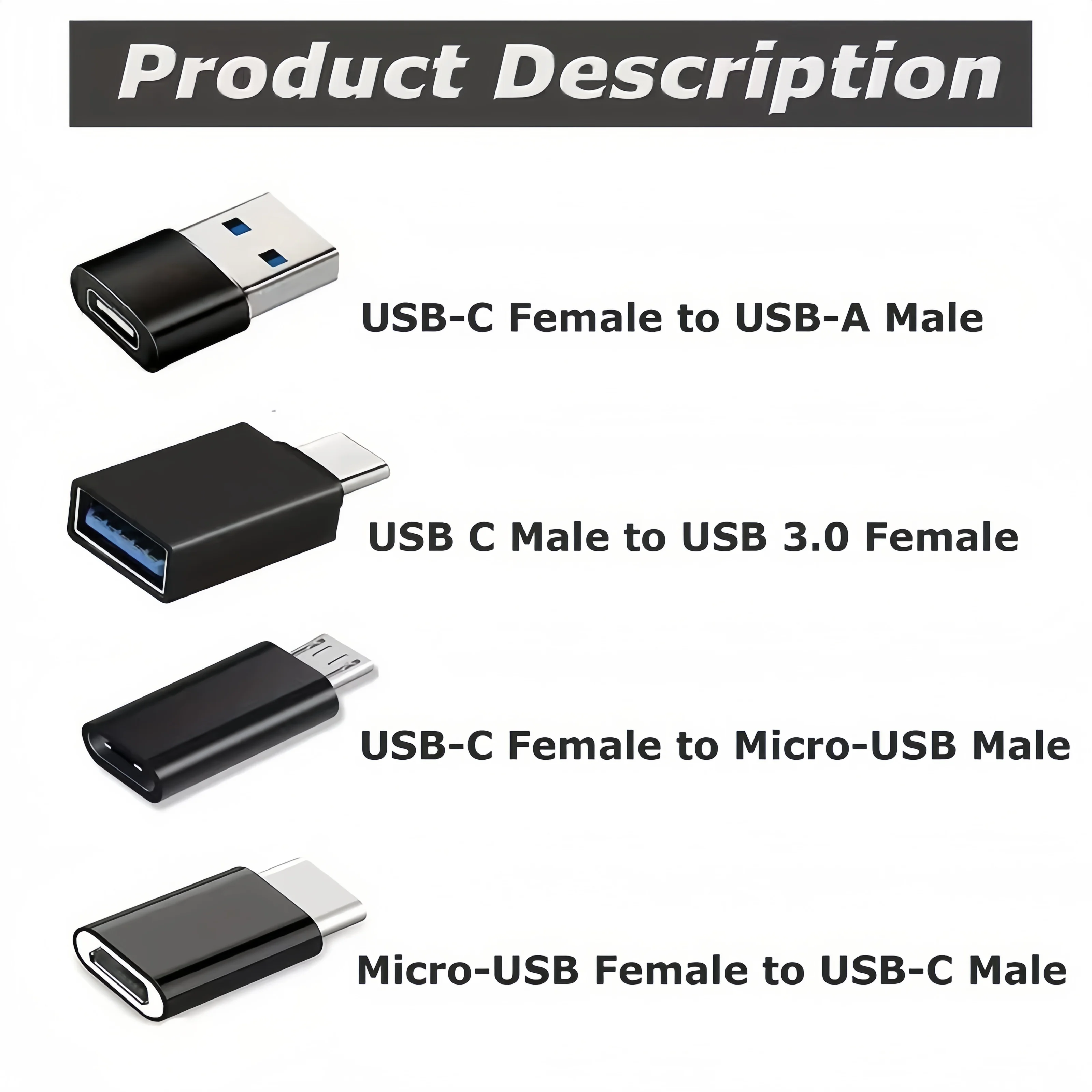 Set of 8 USB 3.0 to USB-C Adapters – Type C Male/Female OTG Converter for Laptops, Vehicles, Phones, And Pcs (Comes with Micro