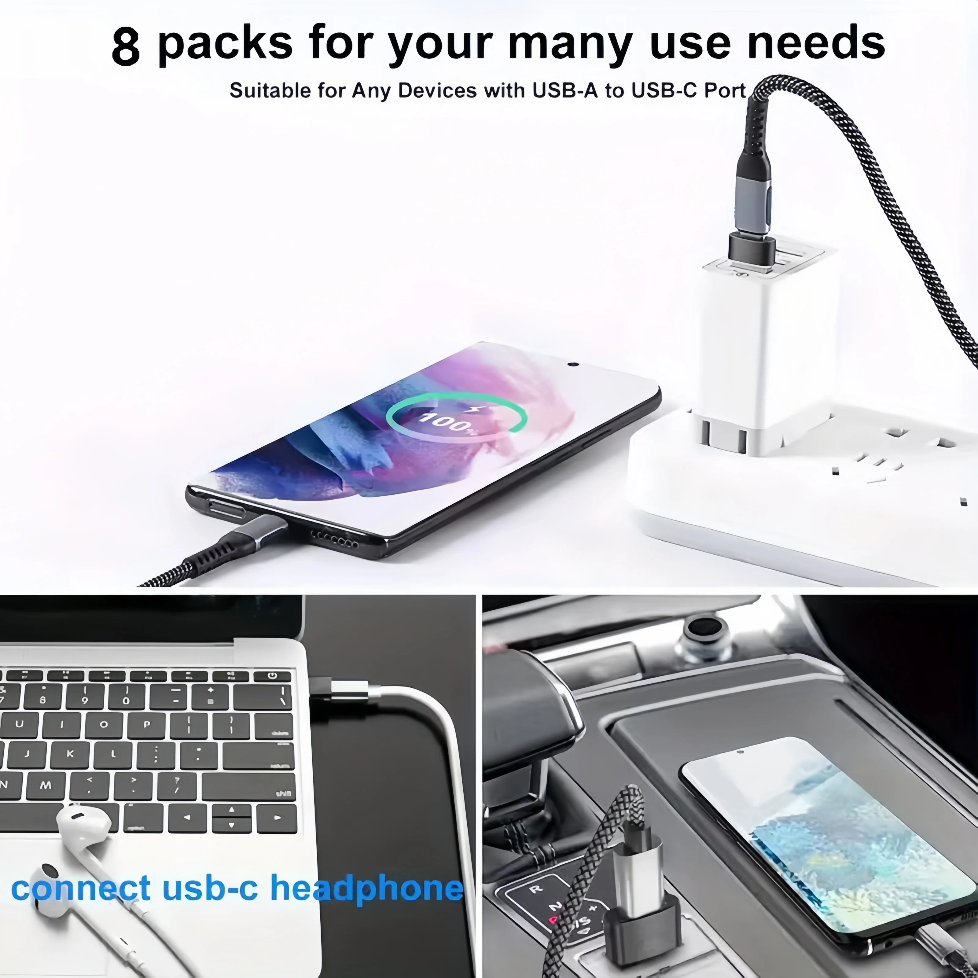 Set of 8 USB 3.0 to USB-C Adapters – Type C Male/Female OTG Converter for Laptops, Vehicles, Phones, And Pcs (Comes with Micro