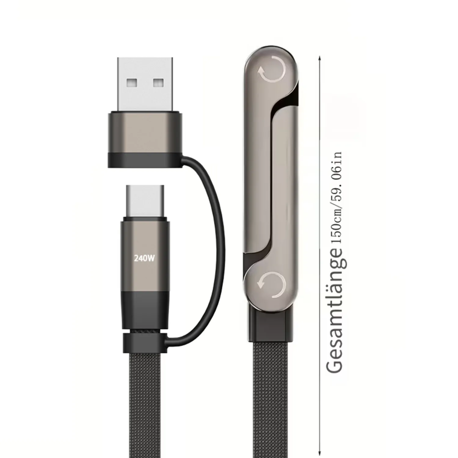  2-in-1 Holder Charger Cable – 240W Fast Charging Cord with Built-In Phone Stand USB Type C to USB-C Cable PD Cable Phone Holde