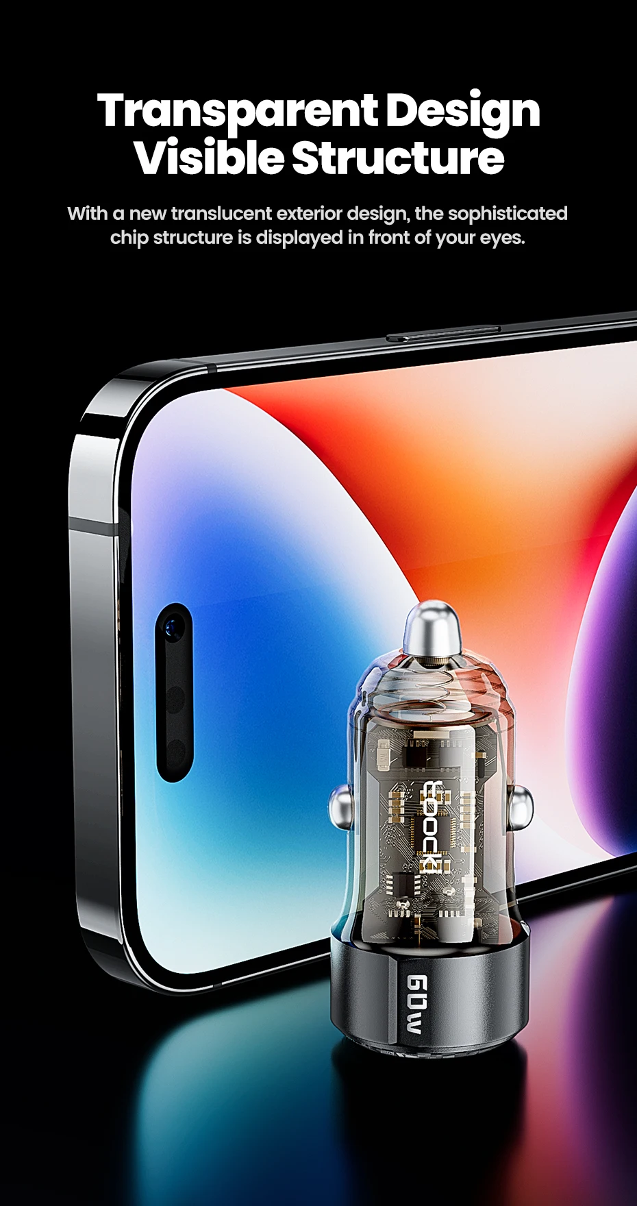 Toocki 60W Mini Car Charger Lighter Fast Charging QC3.0 Mini PD Car USB Type C Phone Charger For iPhone15 Xiaomi Samsung Huawei