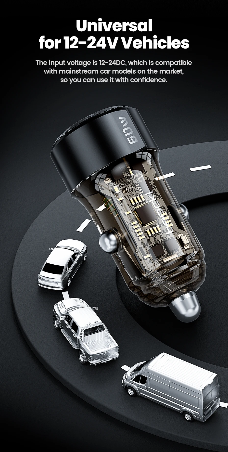 Toocki 60W Mini Car Charger Lighter Fast Charging QC3.0 Mini PD Car USB Type C Phone Charger For iPhone15 Xiaomi Samsung Huawei