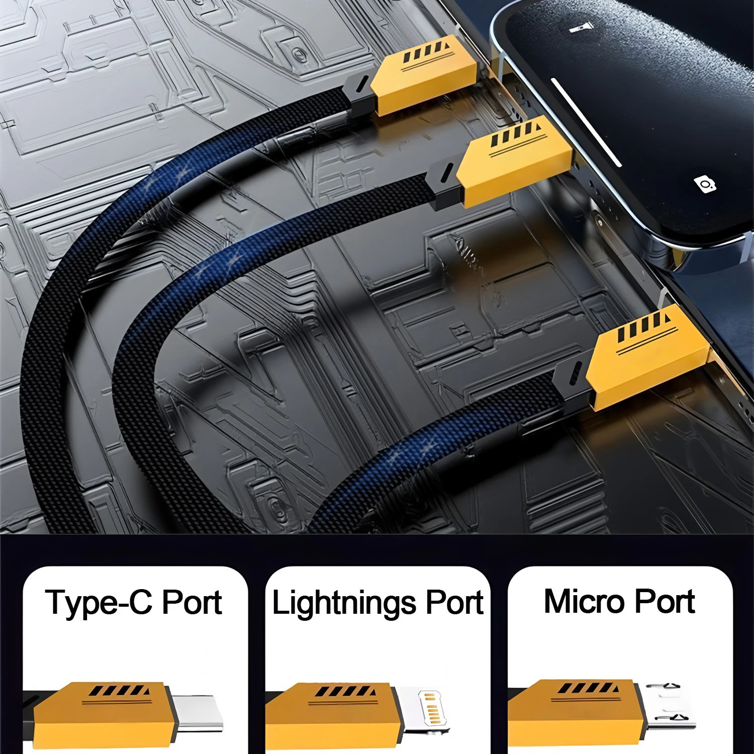 3 In 2 240W Fast Charging Cord For Micro USB Type C Charger Cable 1.2m Multi Usb Port Multiple Usb Charg Cord For iPhone Huawei