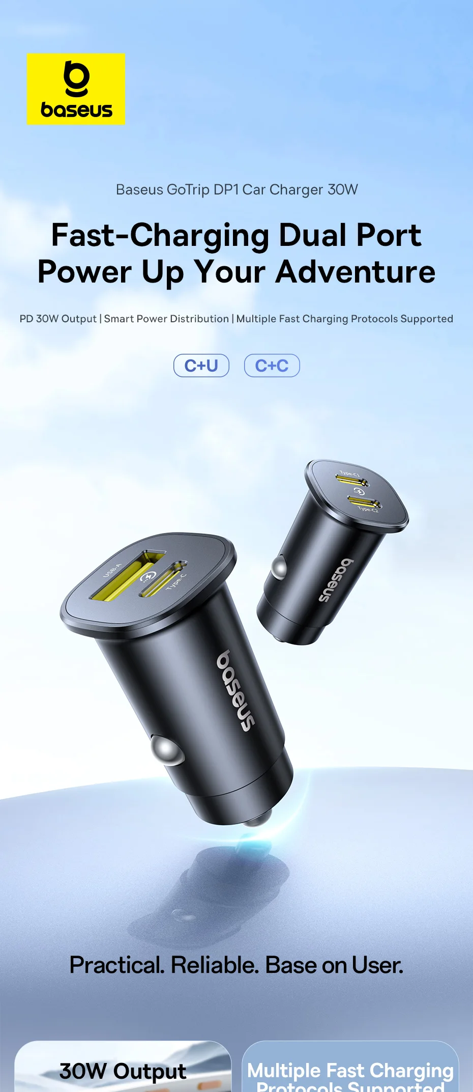 Baseus 30W Car Charger Fast Charging Dual Port USB Type-C PD QC FCP AFC For iPhone 16 15 Samsung S24 S25 Xiaomi Huawei Tablet