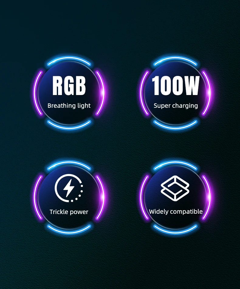 RGB Fast Charging Cable 120W 6A USB Type C Charge Cable with RGB Ambient Light