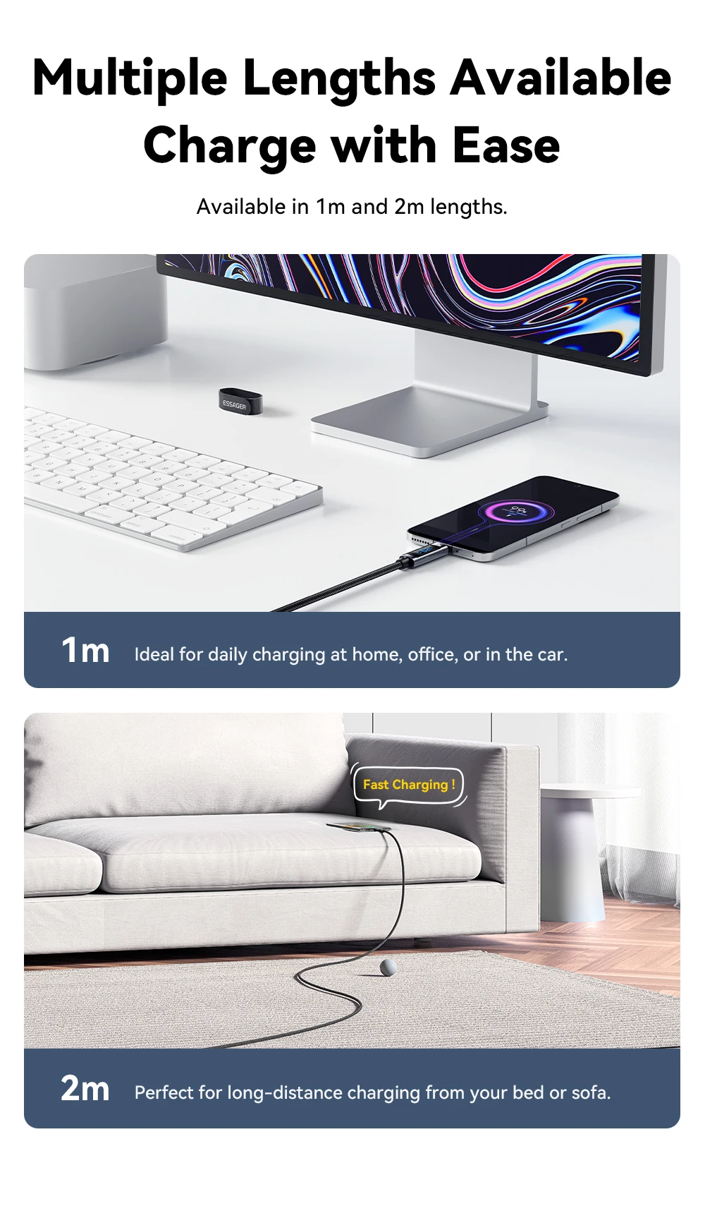 Essager 120W USB Type C Cable Fast Charging USB C Charger Cord for iPhone 15 14 13 12 Huawei with LED Digital Display Cable