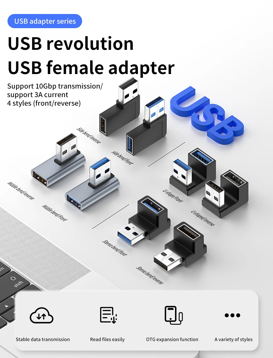 NNBILI 90 Degree Right Angle USB 3.0 Extension Adapter Upward Elbow USB Connector For PC Male to Female Extension Plug Converter