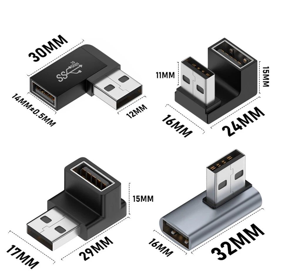 NNBILI 90 Degree Right Angle USB 3.0 Extension Adapter Upward Elbow USB Connector For PC Male to Female Extension Plug Converter