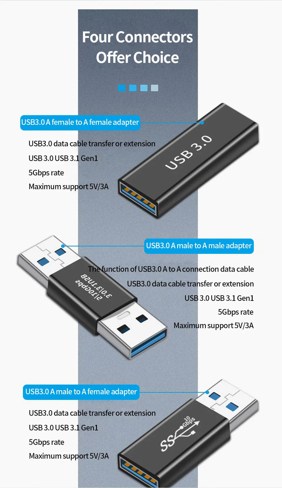 NNBILI 90 Degree Right Angle USB 3.0 Extension Adapter Upward Elbow USB Connector For PC Male to Female Extension Plug Converter