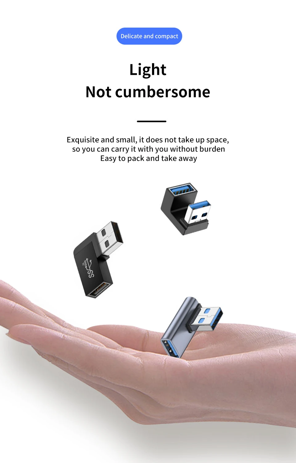 NNBILI 90 Degree Right Angle USB 3.0 Extension Adapter Upward Elbow USB Connector For PC Male to Female Extension Plug Converter