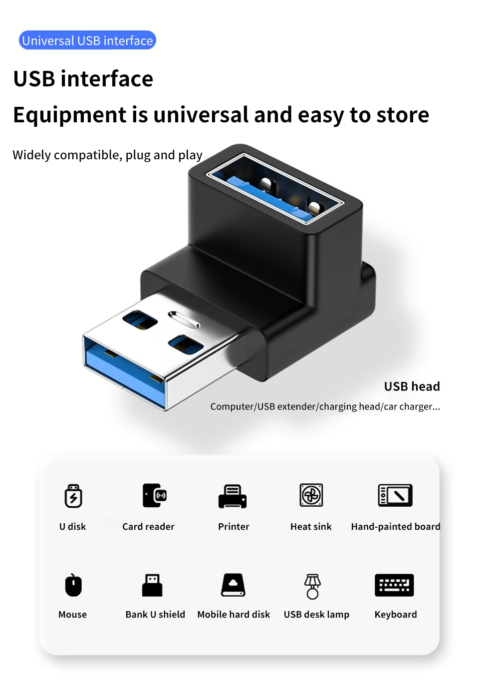 NNBILI 90 Degree Right Angle USB 3.0 Extension Adapter Upward Elbow USB Connector For PC Male to Female Extension Plug Converter