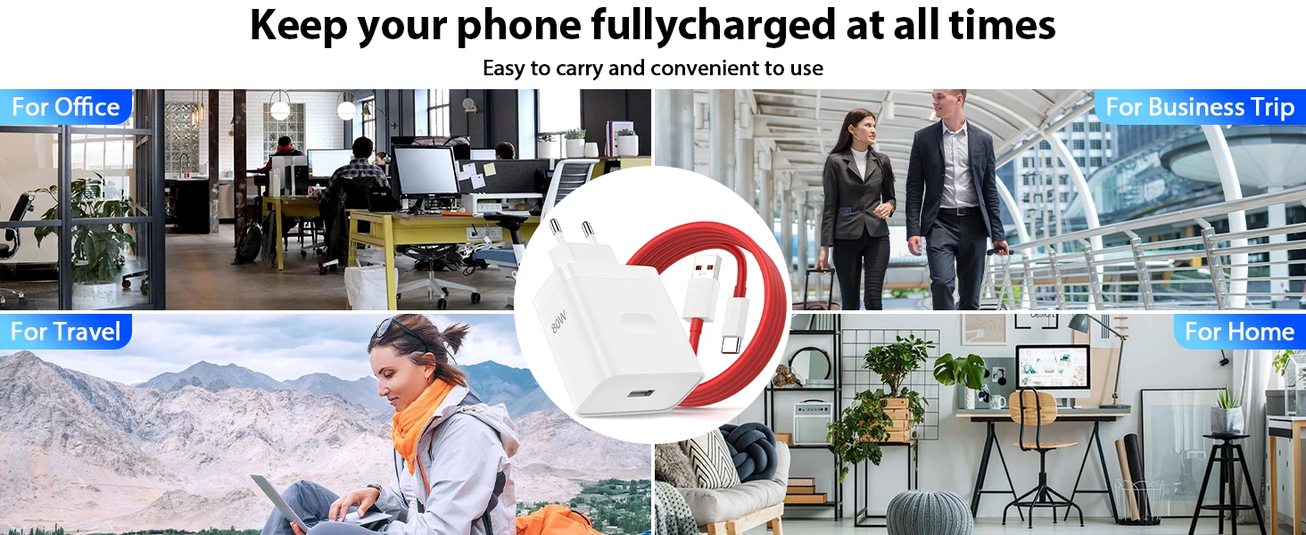 For OnePlus 80W SuperVOOC EU Fast Wall Charger for OnePlus 10 11 12 Nord CE 2 3 Lite OPPO realme 10 GT NEO 2 3 Type C USB Cable