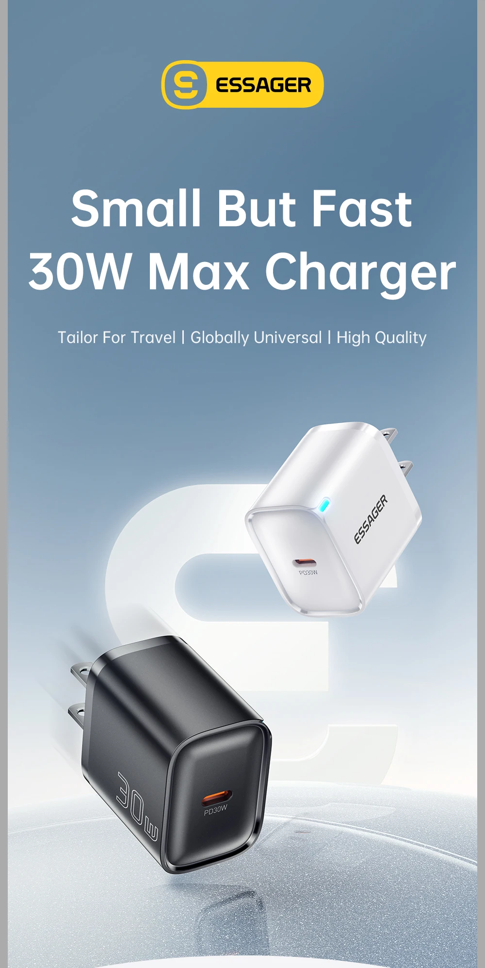 Essager Mini 30W Type C Charger Set For iPhone 16 15 Xiaomi PD 20W Lightning Cable Travel Chargers For iPhone 14 13 12 iPad Pro