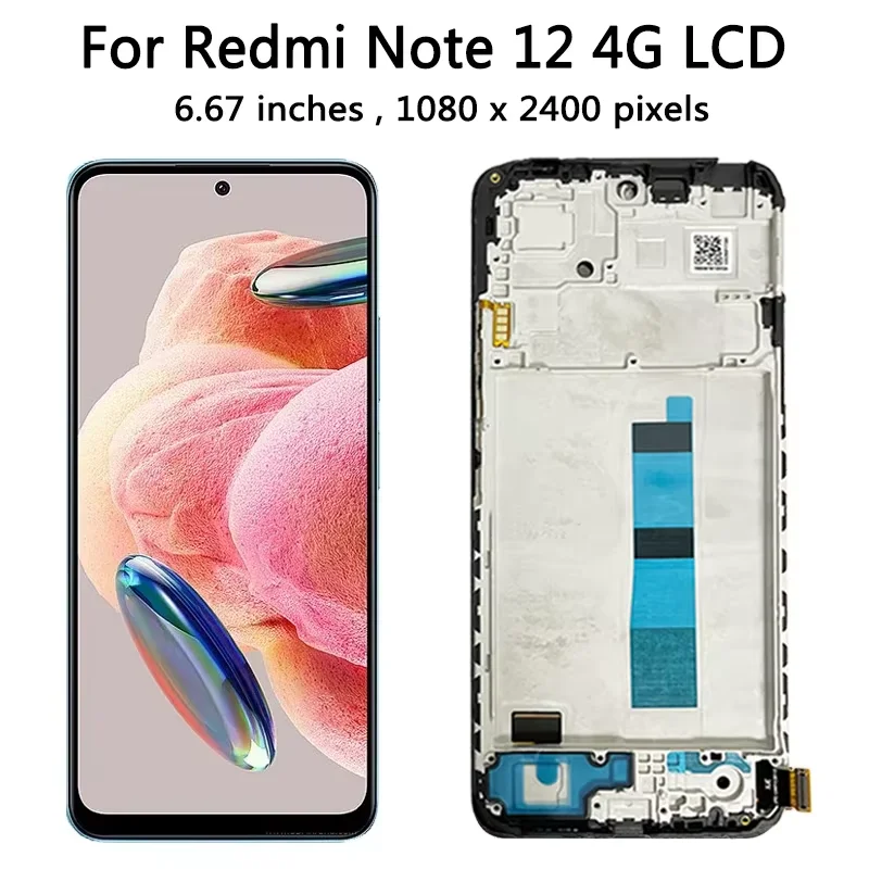 Super AMOLED Note12 Screen for Xiaomi Redmi Note 12 4G LCD 23021RAAEG 23021RAA2Y Display Touch Screen Digitizer Assembly