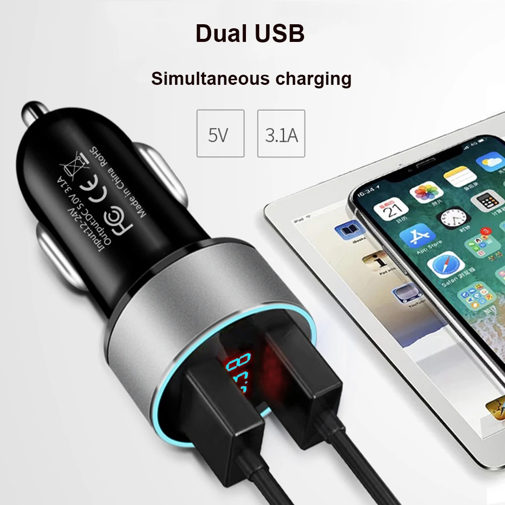 DC 12V-24V 2 Ports USB Car Charger Fast Charging PD Quick Charge USB Car Phone Charger Adapter For iPhone 13 12 Xiaomi Samsung