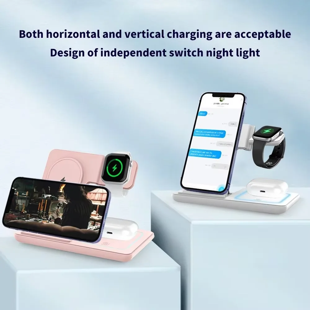 KEBIDUMEI 3 IN 1 Fast Magnetic Wireless Charger Stand Foldable Charging Station for Phone 18 17 16 15 Apple Watch Headphones