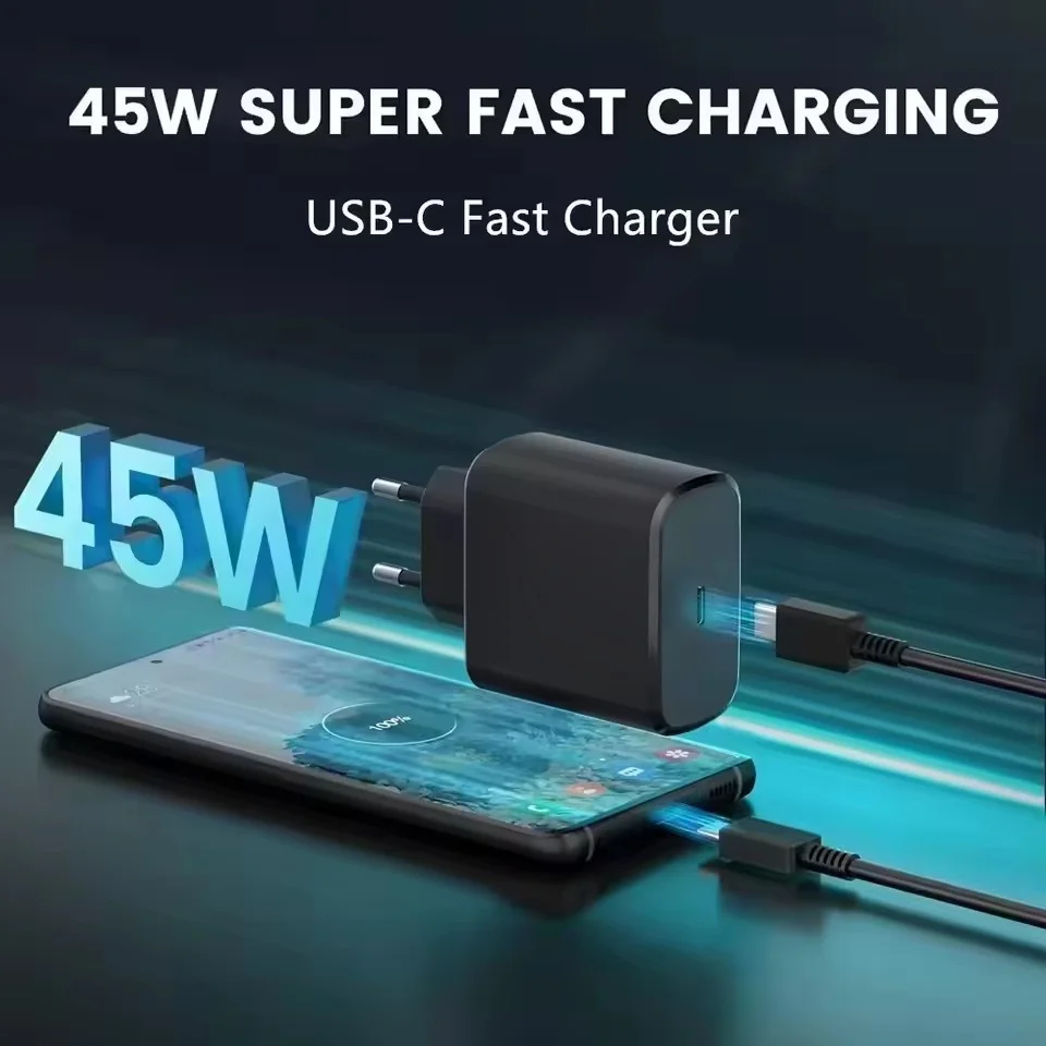45W USB-C EU Super Fast Charger For Samsung S21 S22 FE S23 S24 Plus S25 S26 Ultra A36 A55 A56 Dual Type C Quick Charging Cable