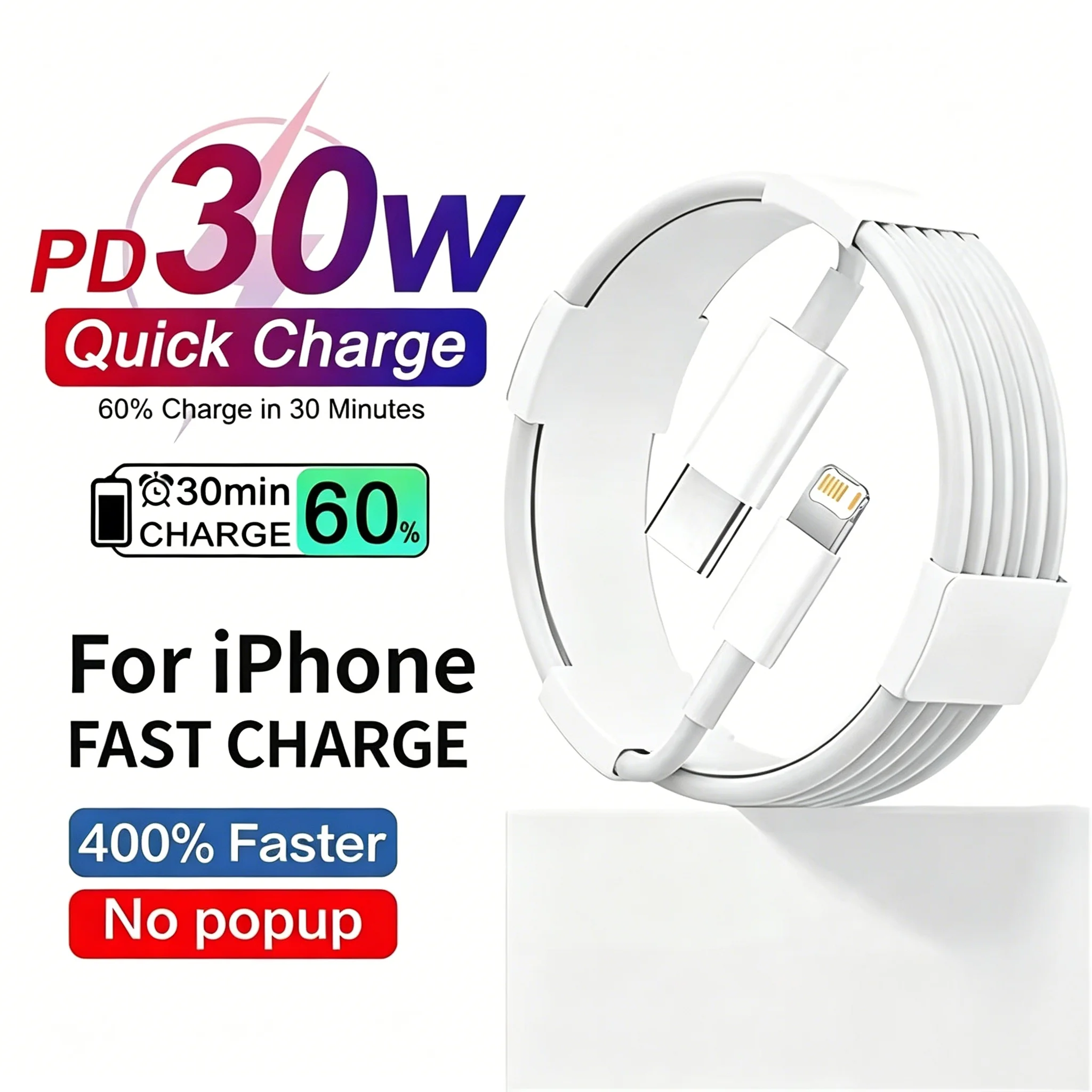 PD 30W Fast Charging USB-C Cable for iPhone 11/12/13 Mini/14 pro Max/X/XR/XS Max/7/8 Plus/SE 2020 Rapid Charge Phone Data Cord