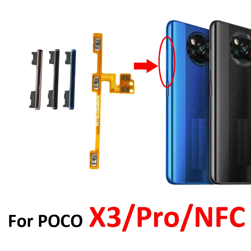 For Xiaomi Poco Pocophone X3 NFC X3 Pro Volume Button Up Down Side Key Internal Power Control Flex Cable Repair Parts