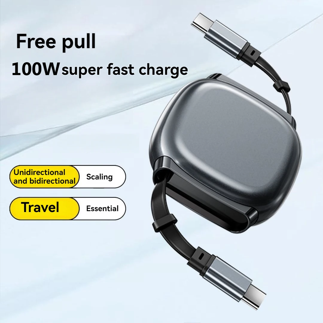 100W 6A Super Fast Charge Type-C Retractable Cable 1M USB Charger Cable Quick Charge Compatible with USB-C Devices
