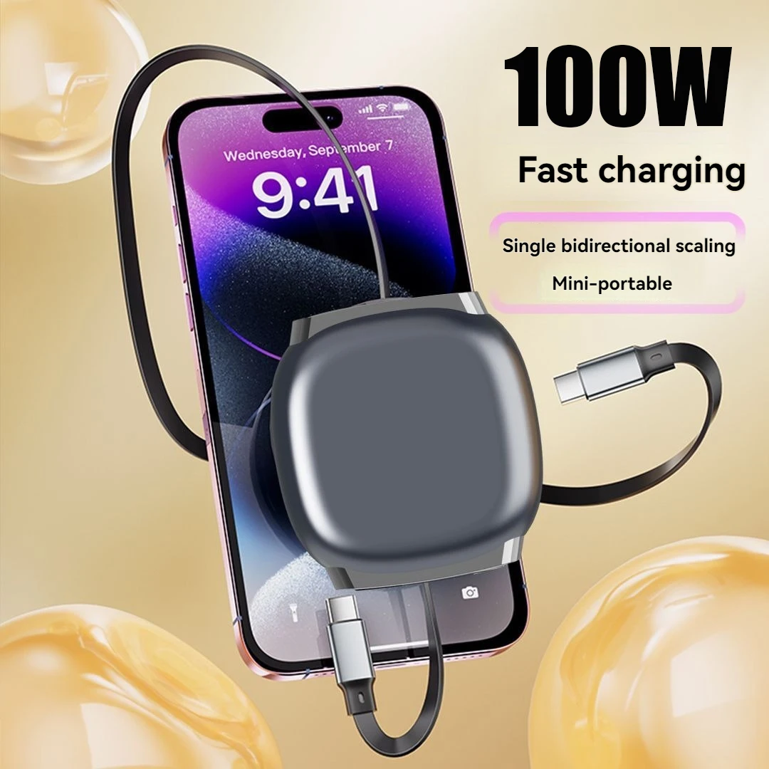 100W 6A Super Fast Charge Type-C Retractable Cable 1M USB Charger Cable Quick Charge Compatible with USB-C Devices