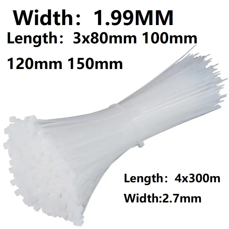 100Pcs 3x80mm 100mm 120mm 150mm 200mm 4x300mm Nylon Plastic Cable Ties Self-Locking Long Wide Extra Large Zip Ties White
