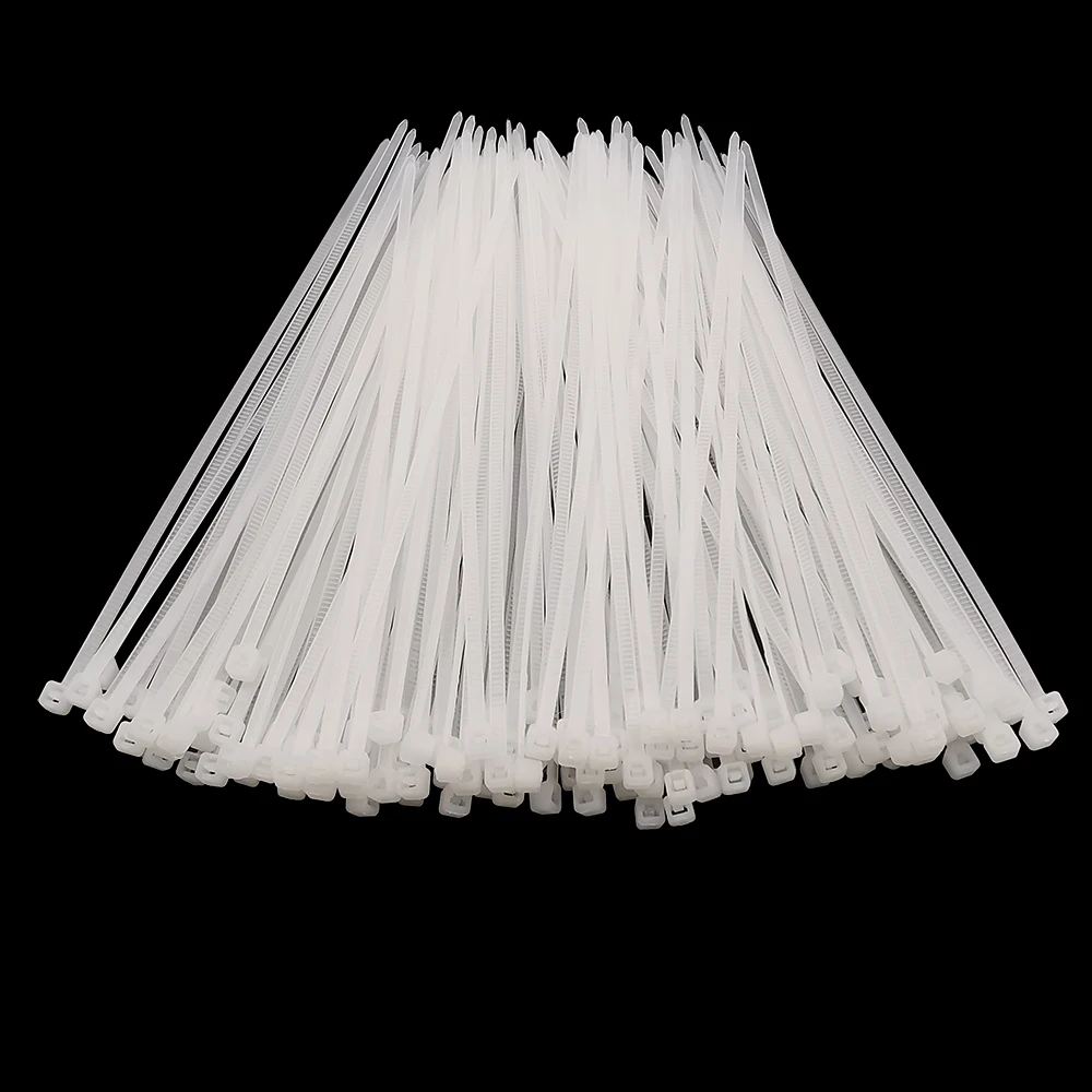 100Pcs 3x80mm 100mm 120mm 150mm 200mm 4x300mm Nylon Plastic Cable Ties Self-Locking Long Wide Extra Large Zip Ties White
