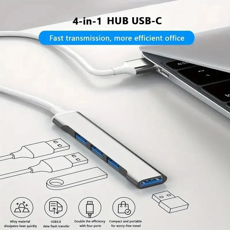 4 Port Multi Splitter Type C HUB USB Adapter OTG For Xiaomi Lenovo Macbook 13 15 Air Pro PC Computer Accessories