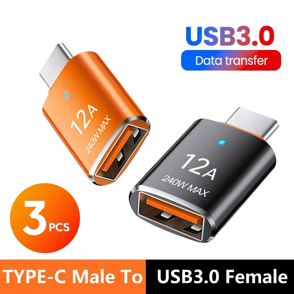 OTG USB 3.0 To Type C Adapter LED USB Female To Type C Male Fast Charging Adapter Connector For Huawei Xiaomi Samsung PC