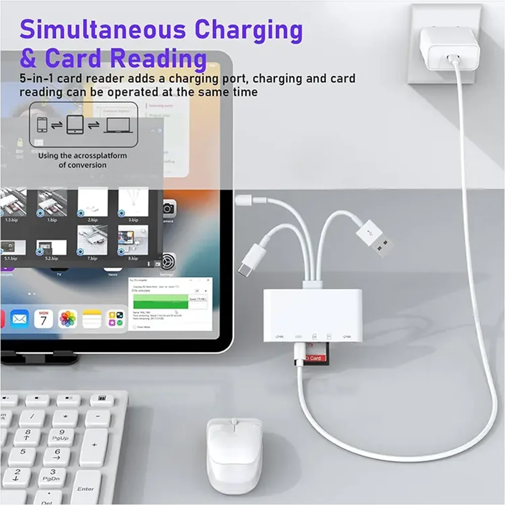 8-in-1 Universal Card Reader USB3.0 Type-C SD/TF Slots Lighting OTG Camera Adapter for Android iPhone iPad External Installation