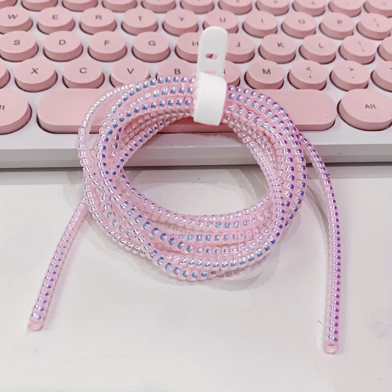 New 1.4M Laser Color TPU Soft Spiral USB Charging Cable Protector for iPhone Samsung Huawei Earphone Cord Line Protection