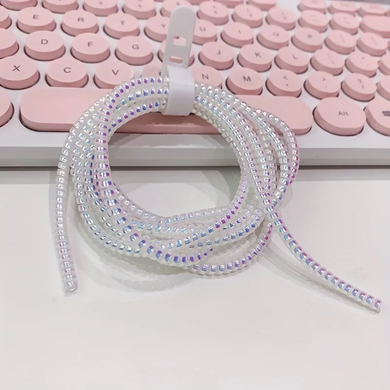 New 1.4M Laser Color TPU Soft Spiral USB Charging Cable Protector for iPhone Samsung Huawei Earphone Cord Line Protection