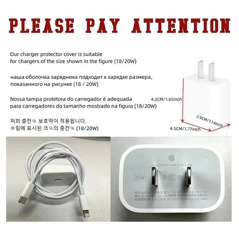 Cute Cartoon Charger Cable Protector Cover For IPhone 15 14 13 18W 20W Charging Head Transparent soft shell Protection Sleeve