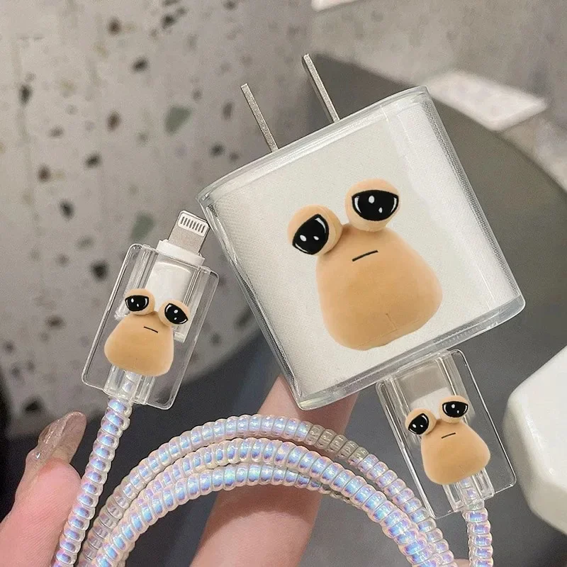 Cute Cartoon Charger Cable Protector Cover For IPhone 15 14 13 18W 20W Charging Head Transparent soft shell Protection Sleeve