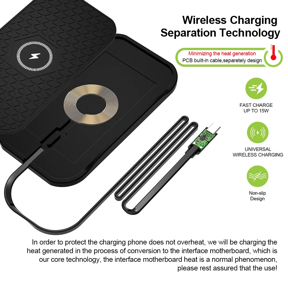 Bonola Silicone Car Wireless Charger Non-Slip Pad for iPhone 18Pro/17/16/15/14/13 Induction Fast Wireless Charging for Samsung