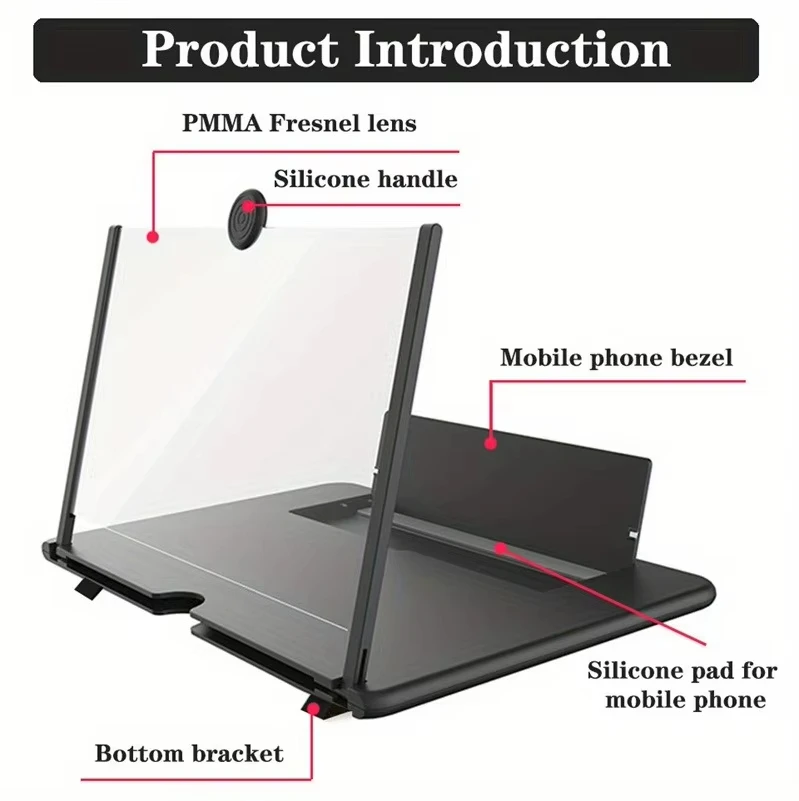 3D HD Phone Screen Amplifier Projector, Foldable Stand for Movies Videos Games, Compatible with All 10 Inch Smartphones