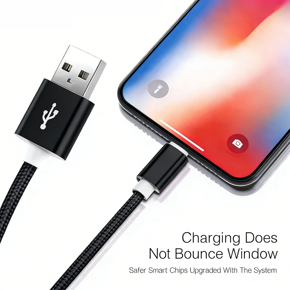 Metal Nylon Braided Quick Charge Cable For iPhone 14 8 7 6S 6 Plus X XR XS 11 12 13 Mini 14 Pro Max Fast Charging USB Data Cable