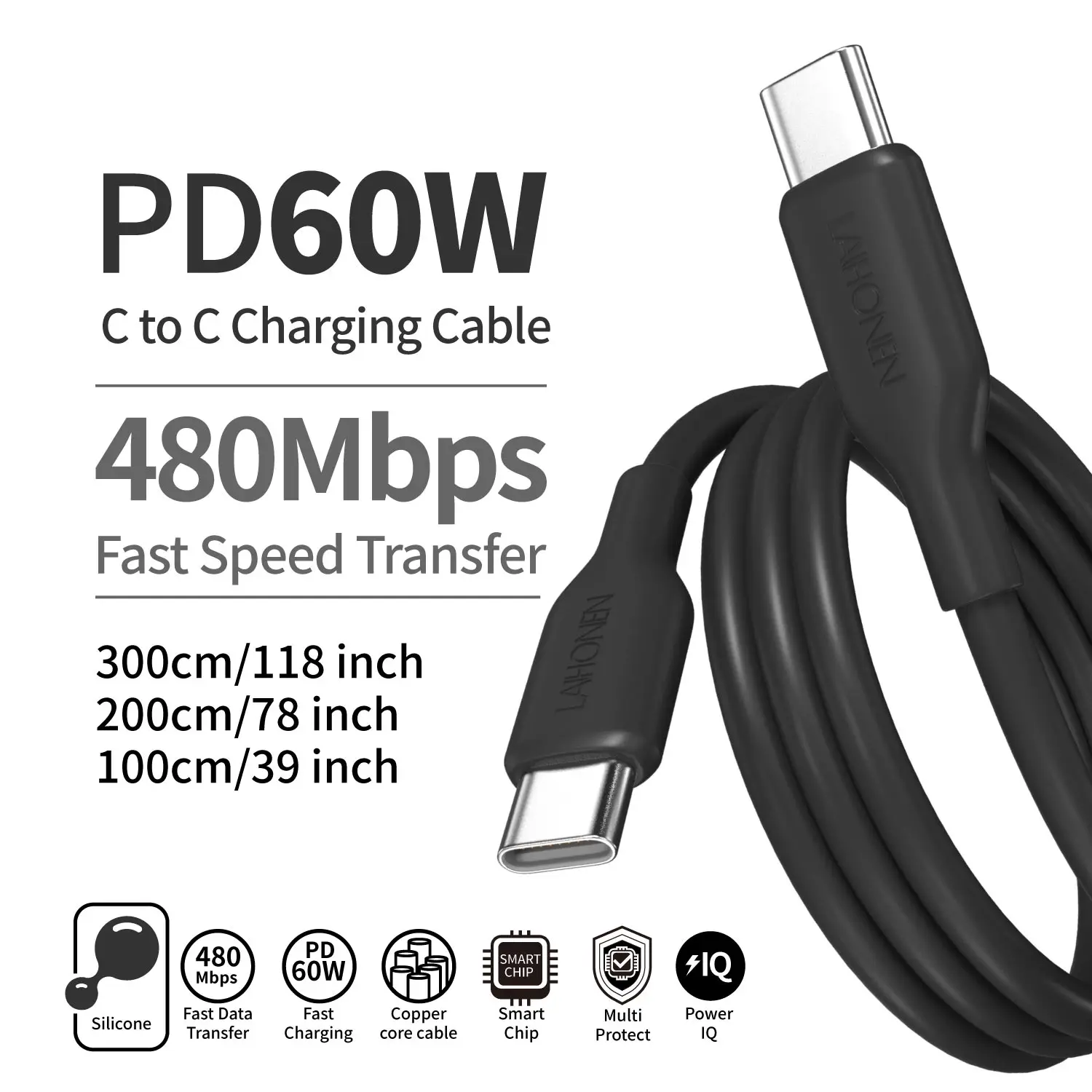 Liquid Silicon USB-Type C To C Fast Charging Cable 60W For Huawei SCP Xiaomi iPhone 15 16 17 Pro Max