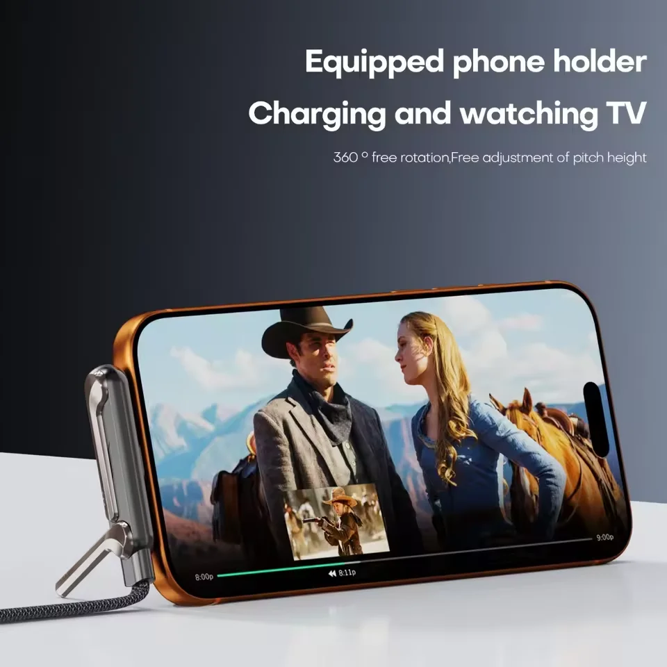 240W PD Fast Charging Type C to Type C Cable USB C to Type C Cable with Foldable Stand Phone Holder For iPhone 15 Xiaomi HUAWEI
