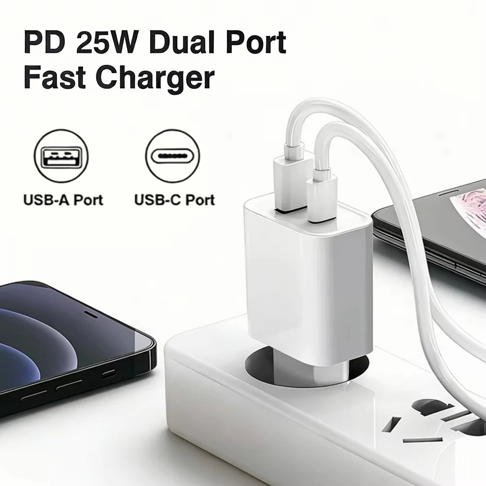 25W PD USB C Multi-Port Fast Charger For iPhone 11 12 13 Mini 14 Pro Max X XR XS Max 7 8 Plus Quick Charging PD Cable 1m 1.5m 2m