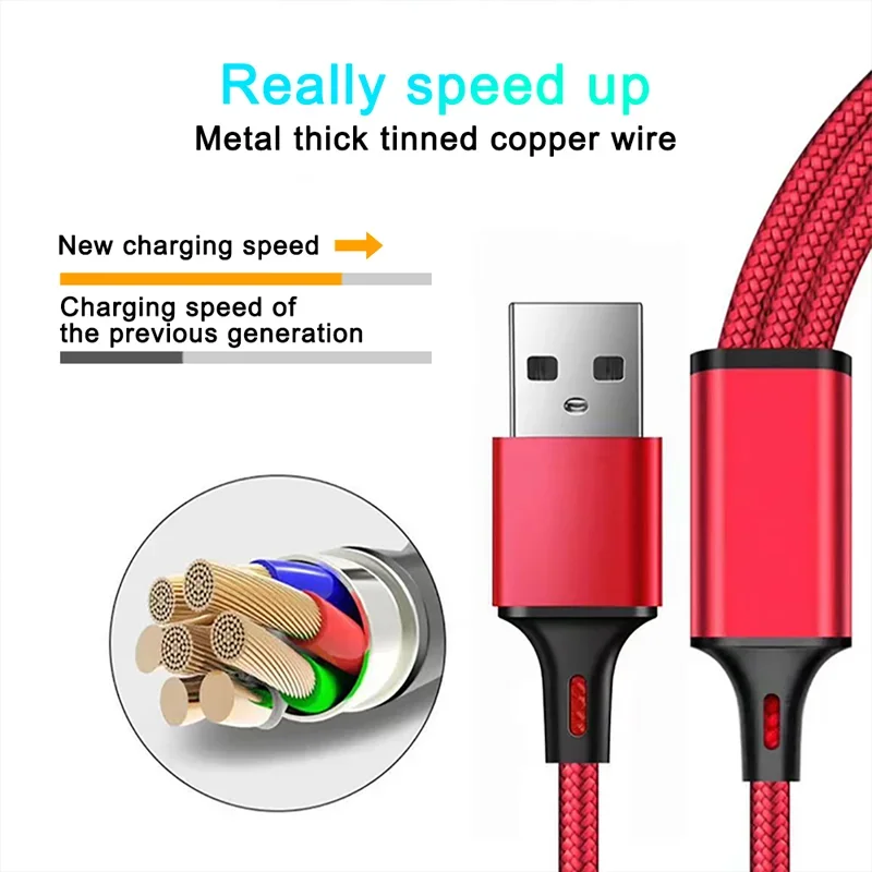 New 120W Fast Charging Cable Multi Charger Cable Nylon Braided Multiple USB Charging Cord Adapter For iOS Android Type-C