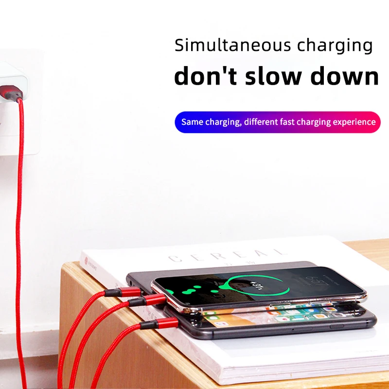 New 120W Fast Charging Cable Multi Charger Cable Nylon Braided Multiple USB Charging Cord Adapter For iOS Android Type-C