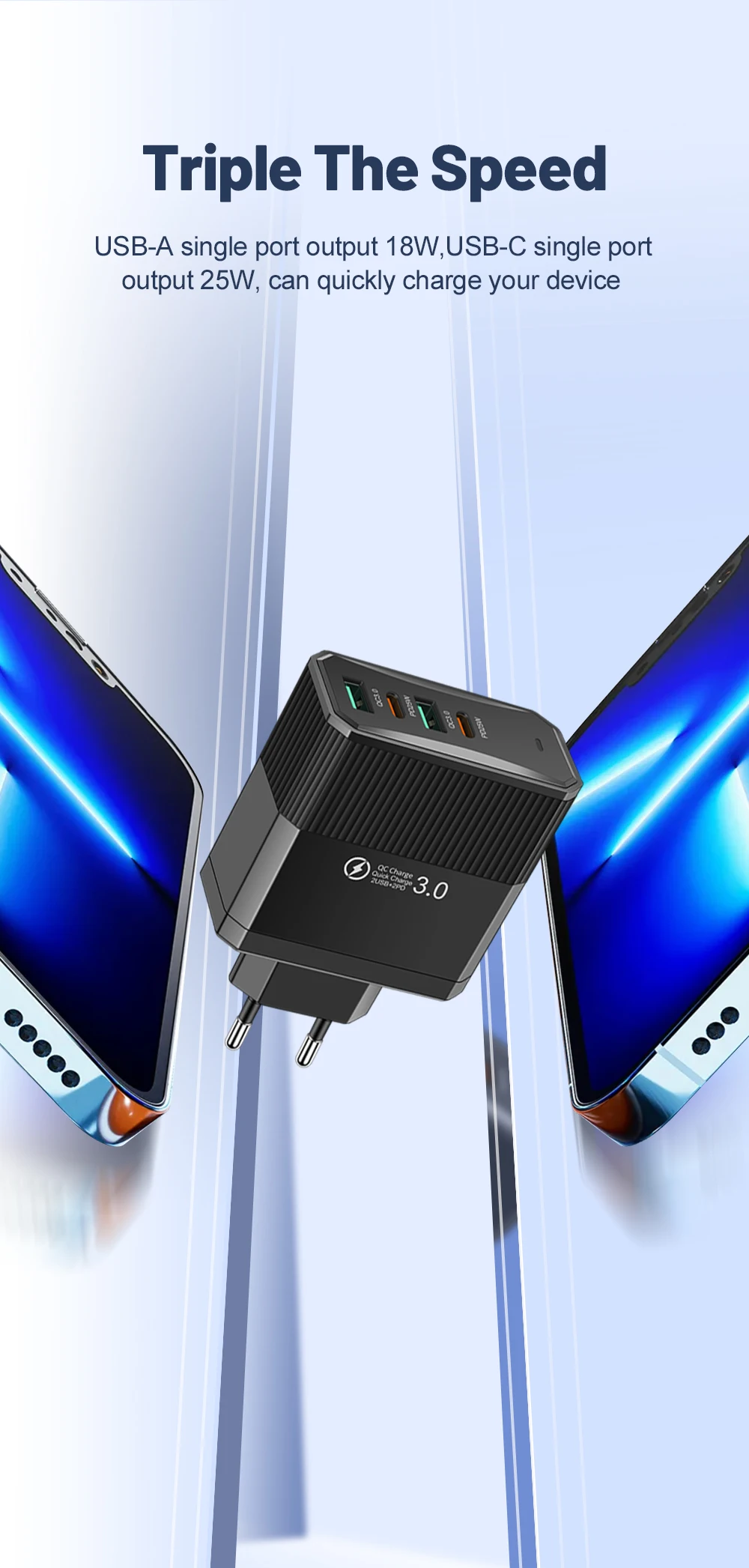 Total 100W USB Charger Fast Charging 6 Ports Quick Charge 3.0 Travel Charger For iPhone Samsung Huawei Phone Charger