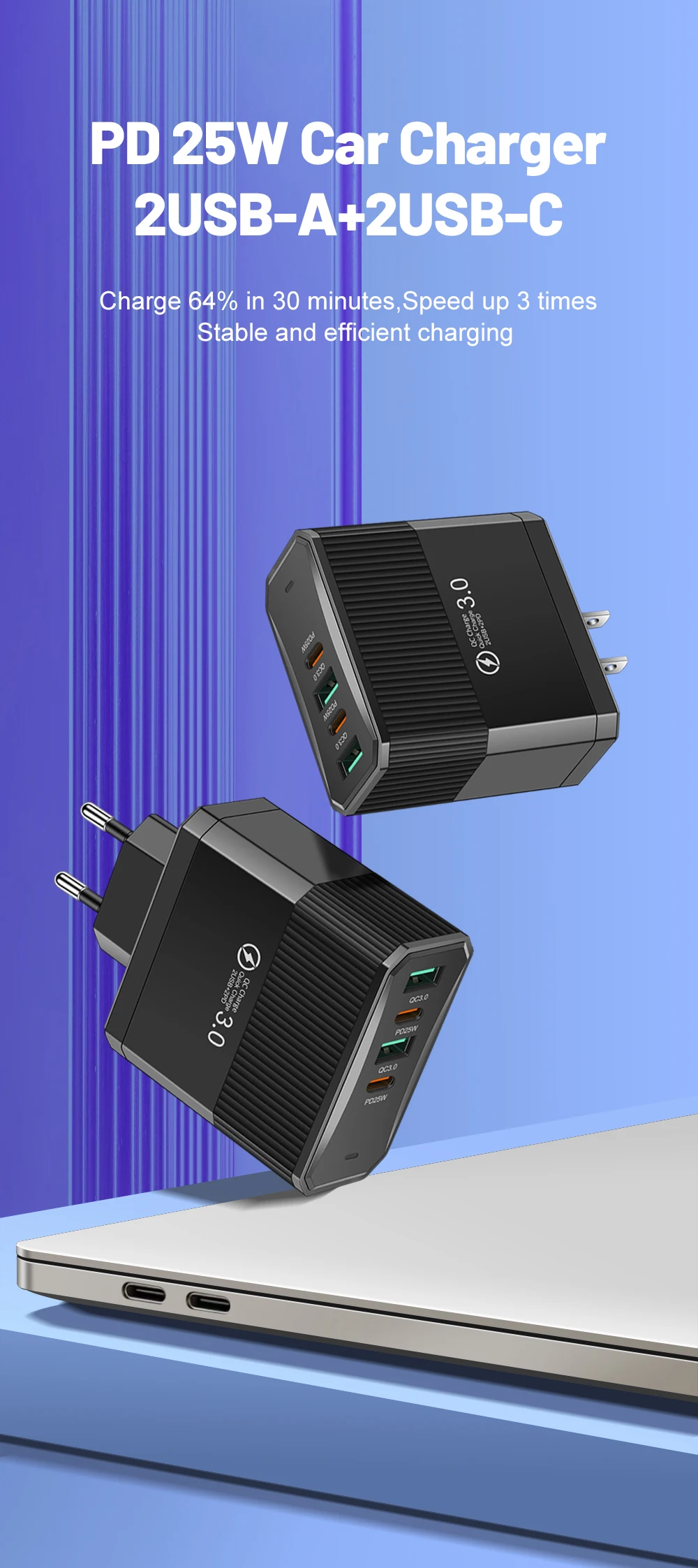 Total 100W USB Charger Fast Charging 6 Ports Quick Charge 3.0 Travel Charger For iPhone Samsung Huawei Phone Charger