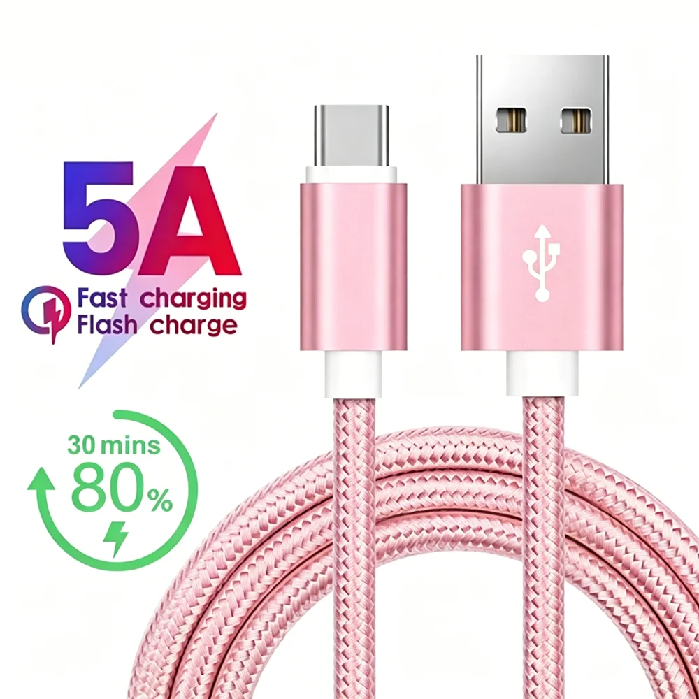 Fast Charging Cable Type C USB For iPhone 15 16 17 Samsung S25 A55 Xiaomi 14T Redmi Note 13 POCO X5 Huawei Realme Braided Cable