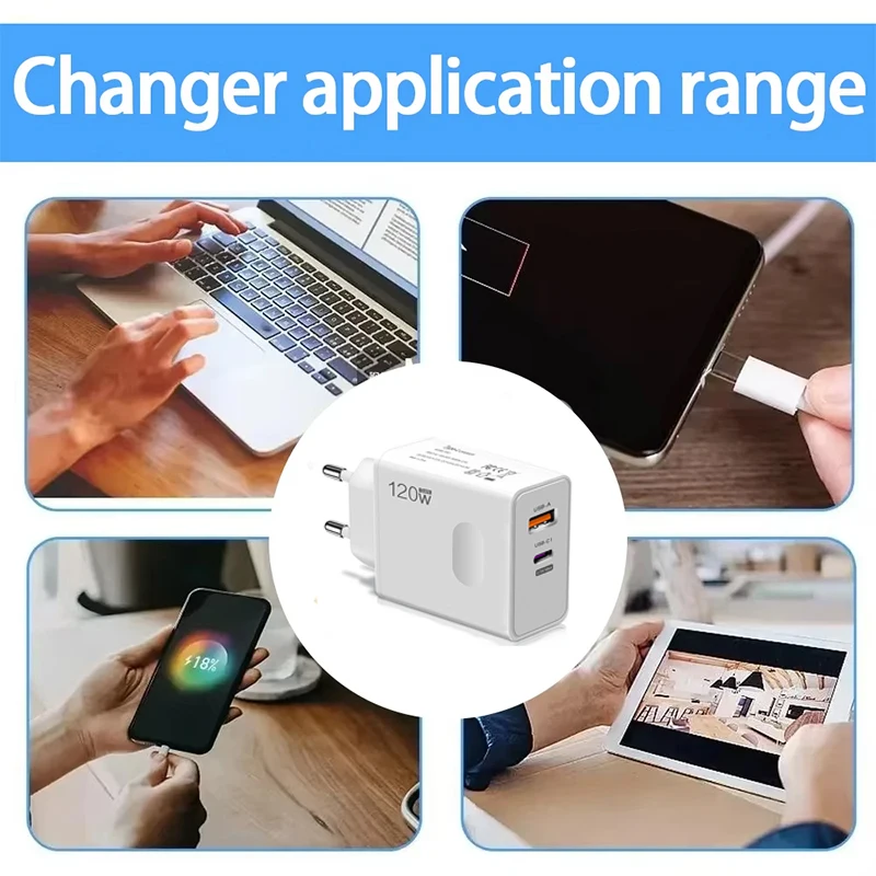 2026 120W Original Phone Charger Turbo Fast Charge PD USB 2 In 1 Charger 2Ports Fast Charging For Xiaomi Huawei iPhone Samsung