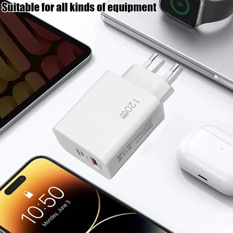 2026 120W Original Phone Charger Turbo Fast Charge PD USB 2 In 1 Charger 2Ports Fast Charging For Xiaomi Huawei iPhone Samsung